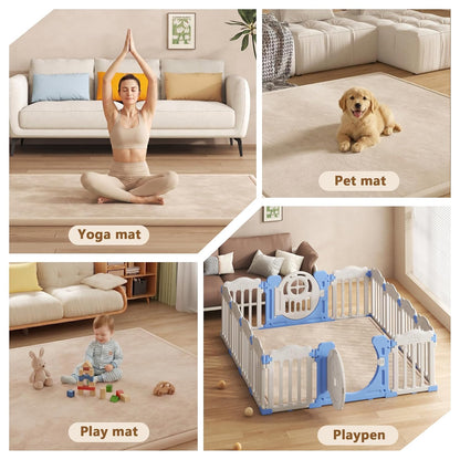 Baby Play Mat for Floor, 1.3'' Thick Memory Foam Tummy Time Mat - Super Soft Coral Velvet Nursery Rug with Non-Slip Backing, Crawling Rug for Toddlers/Infants, Yoga & Tatami Use, Oatmeal, 79''x 118''