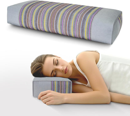 Adjustable Buckwheat Hull Pillow for Neck Pain Relief (21x8x4in) Natural Cooling Cervical Support Organic Pillow for Side & Back Sleepers with Night Sweats (Grey)
