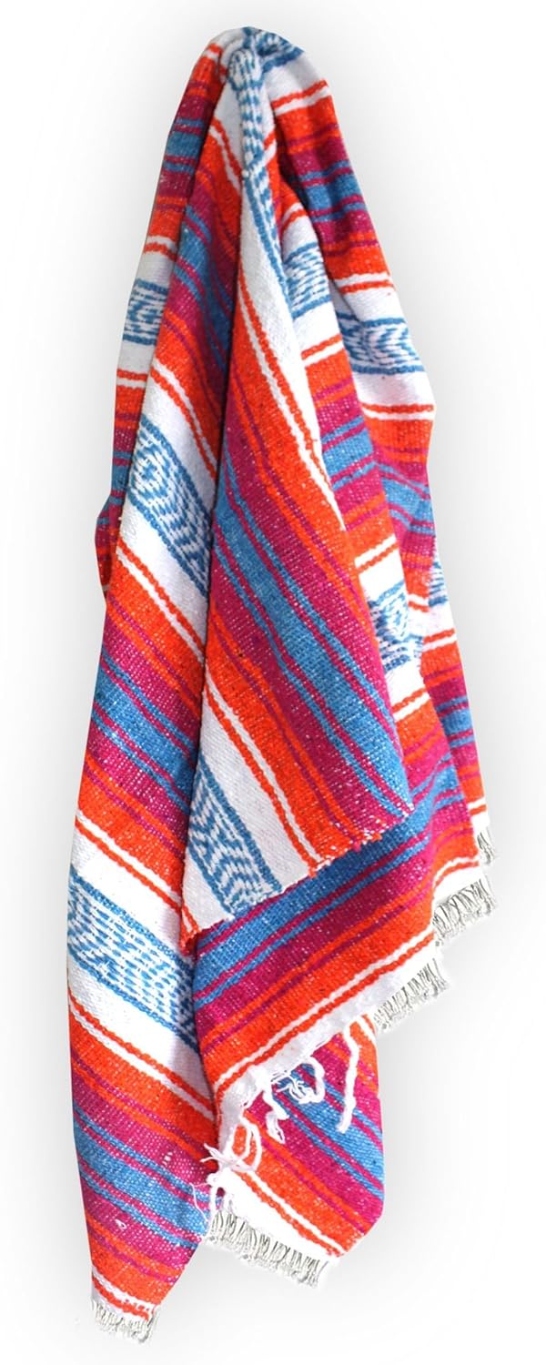Del Mex Classic Mexican Blanket, Large Authentic Woven Falsa Throw (70"x50"), Artisan Southwest Décor for Beach, Yoga, Outdoors (Lavender)
