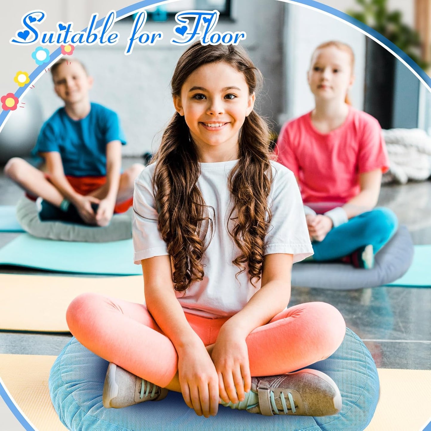 Jerify Floor Pillow Cushions Large Round Square Large Meditation Floor Pillow for Classroom Adult Meditation Picnic Party Seating Learning Daycare School(Square,Mixed Colors,4 Pcs)