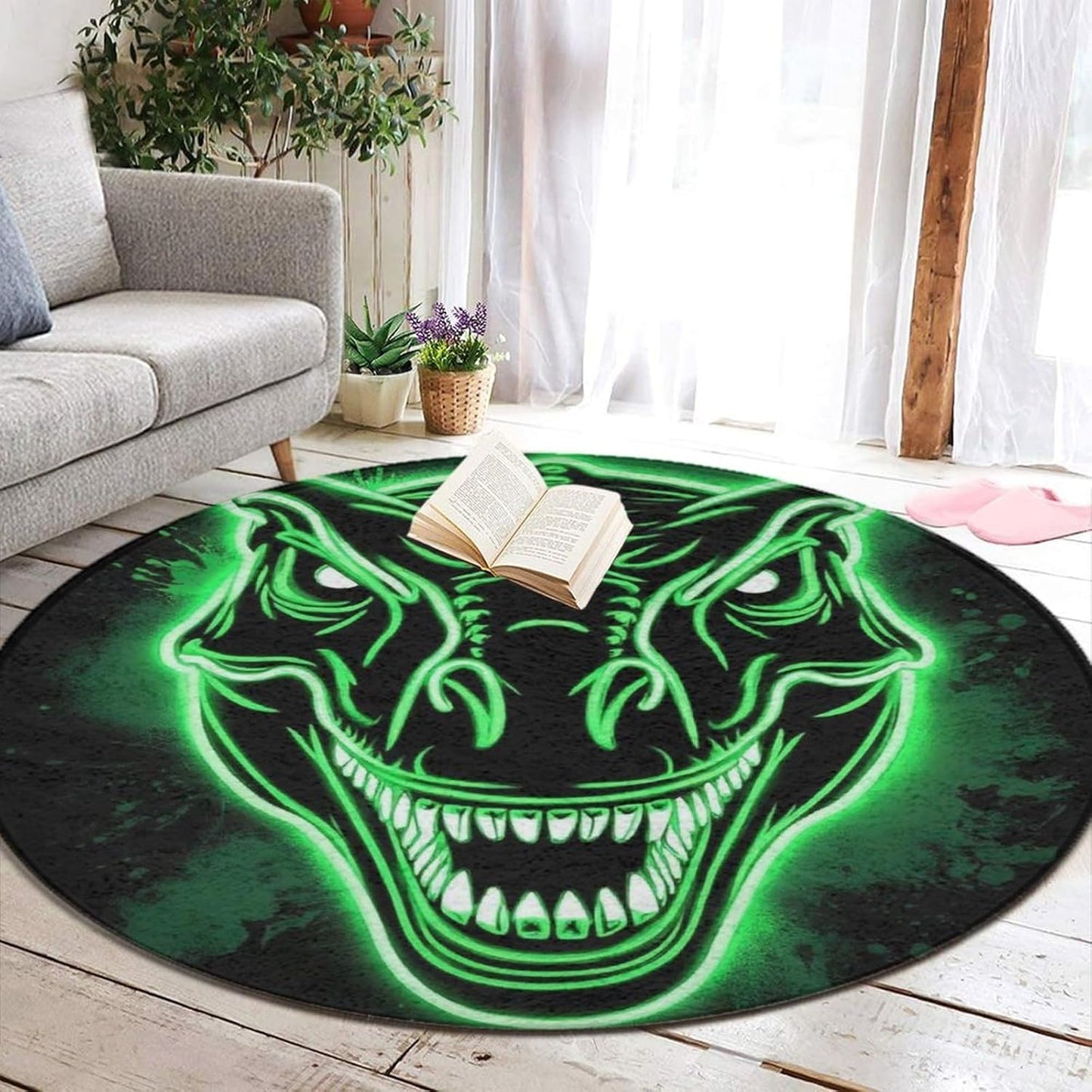 Large Home Decor Mat, Soft Round Yoga Carpet, Non Slip Machine Washable Home Office Circle Rug Gothic Witchy Sun Moon Mushroom Moth