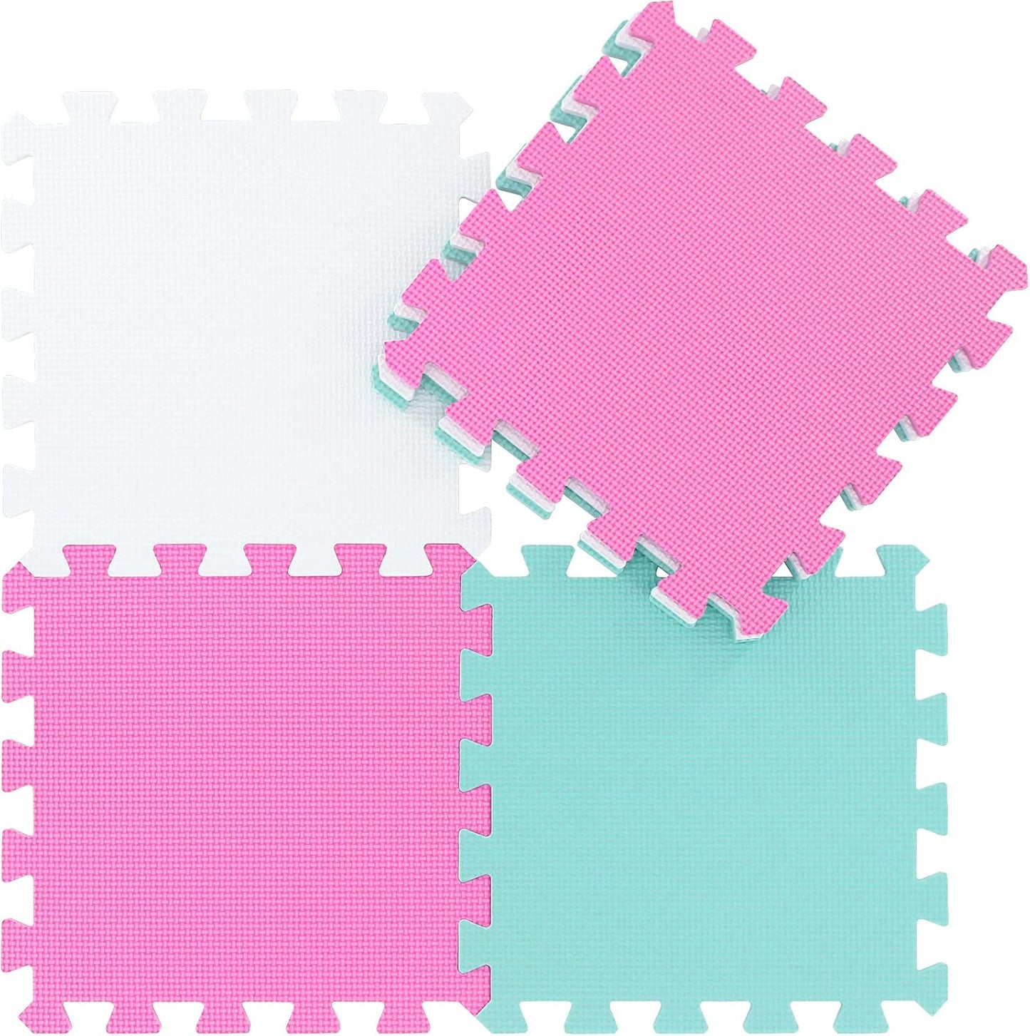 qqpp EVA Rubber 18 Tiles Interlocking Puzzle Foam Floor Mats - Baby Play Mat for Playing | Exercise Mat for Home Workout. White, Pink, Gray. QC-ACLb18N