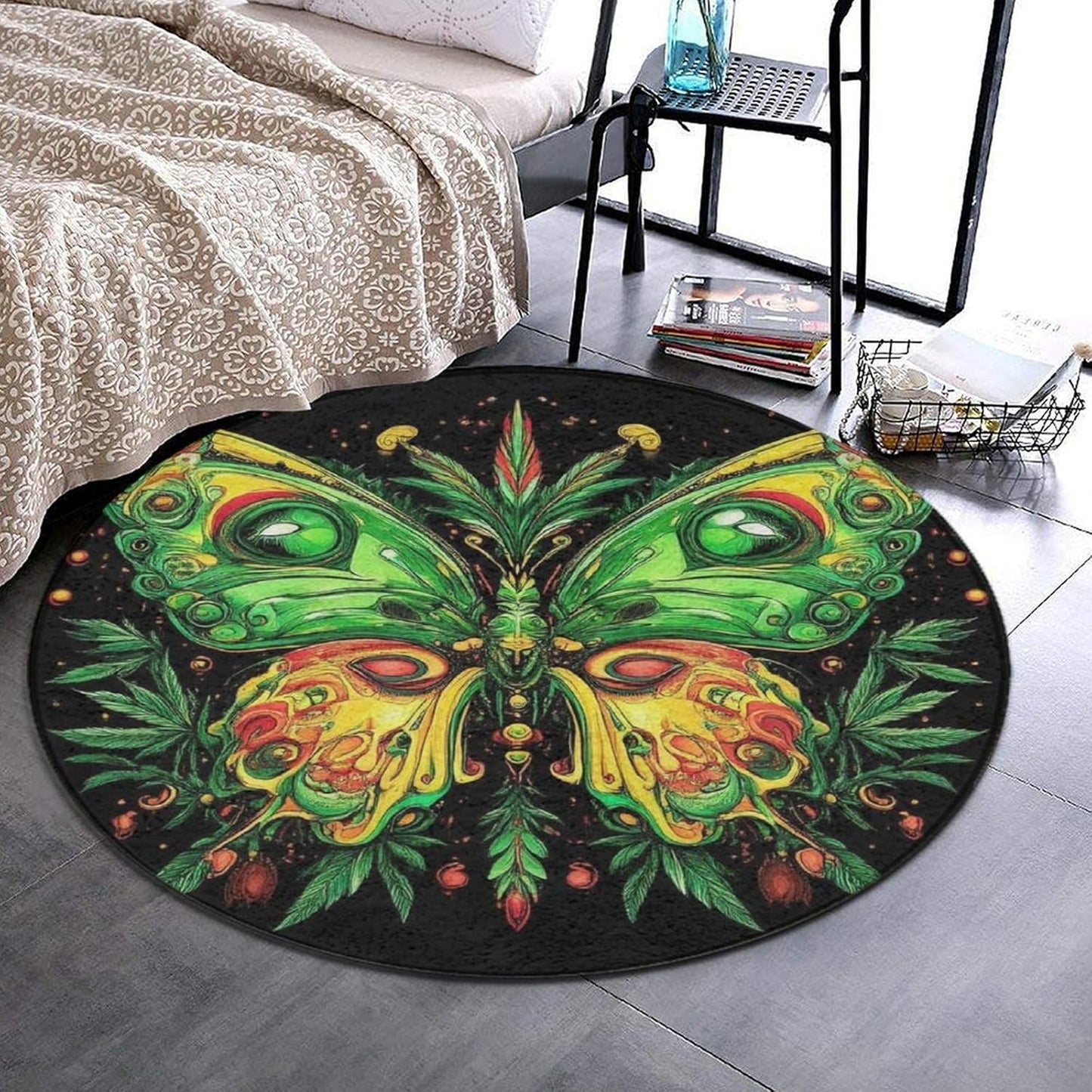 Machine Washable Modern Round Area Rug, Room Sofa Yoga Soft Round Carpet, Home Decor Non Slip Kitchen Office Circle Rug Union Jack Flag UK Mandala Art, 60inch