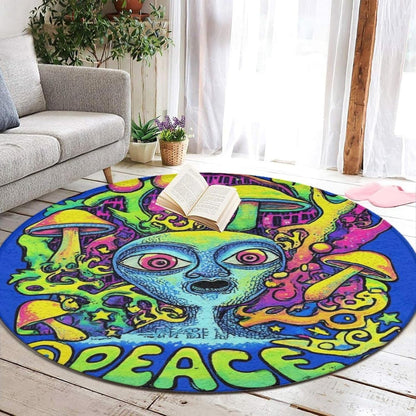 Machine Washable Modern Round Area Rug, Room Sofa Yoga Soft Round Carpet, Home Decor Non Slip Kitchen Office Circle Rug Trippy Rainbow Mushroom Tie Dye Art, 60inch