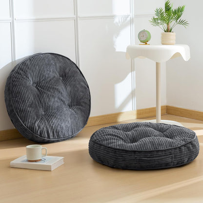 HIGOGOGO Floor Pillow Cushion for Adults, Meditation Cushion Pillow, Large Square Floor Sitting, Tufted Corduroy Cover, for Tatami Living Room or Yoga, 22x22 Inch, Dark Grey