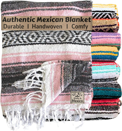 Del Mex Classic Mexican Blanket, Large Authentic Woven Falsa Throw (70"x50"), Artisan Southwest Décor for Beach, Yoga, Outdoors (Lavender)
