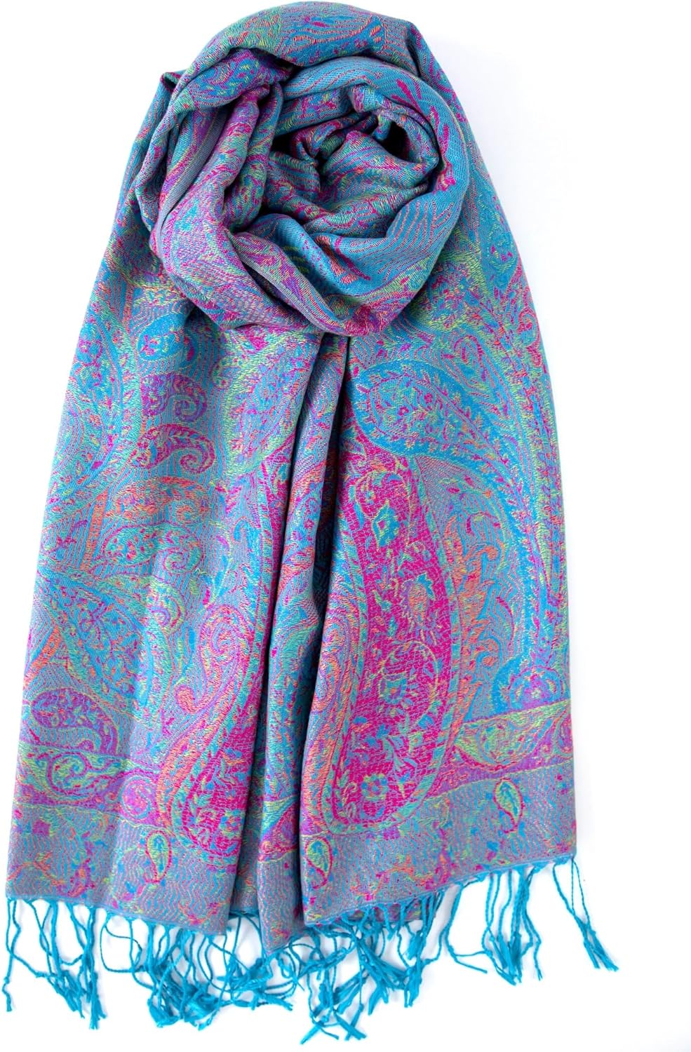 Achillea Reversible Paisley Pashmina Rave Scarf – Exotic Indian Shawls and Wraps for Evening Dresses, Festivals, All Seasons - Colors B