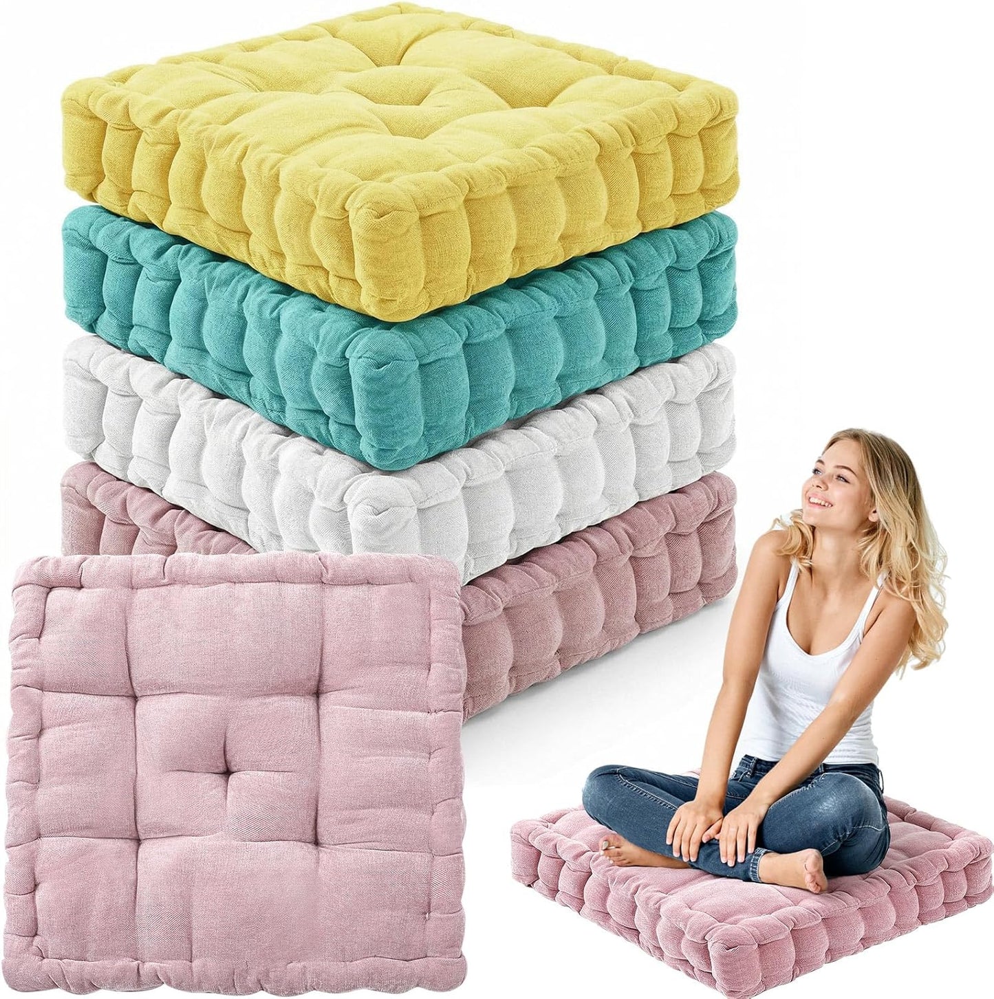 Jerify Floor Pillow Cushions Large Round Square Large Meditation Floor Pillow for Classroom Adult Meditation Picnic Party Seating Learning Daycare School(Square,Mixed Colors,4 Pcs)