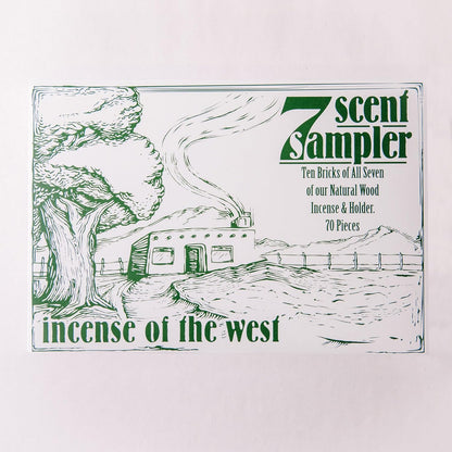 Incienso de Santa Fe - 7 Scent Sampler Natural Wood Incense with Burner, Includes Piñon, Cedar, Juniper, Hickory, Alder, Mesquite, and Fir Balsam (70 Bricks) - Made in the USA