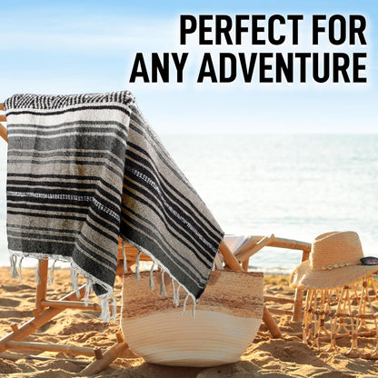 Hydration Nation Authentic Large Handwoven Mexican Blanket - Soft Yoga - Durable Serape - Lightweight Falsa, Beach, Camping, Picnic, Outdoor 70"x50" - Mandarin