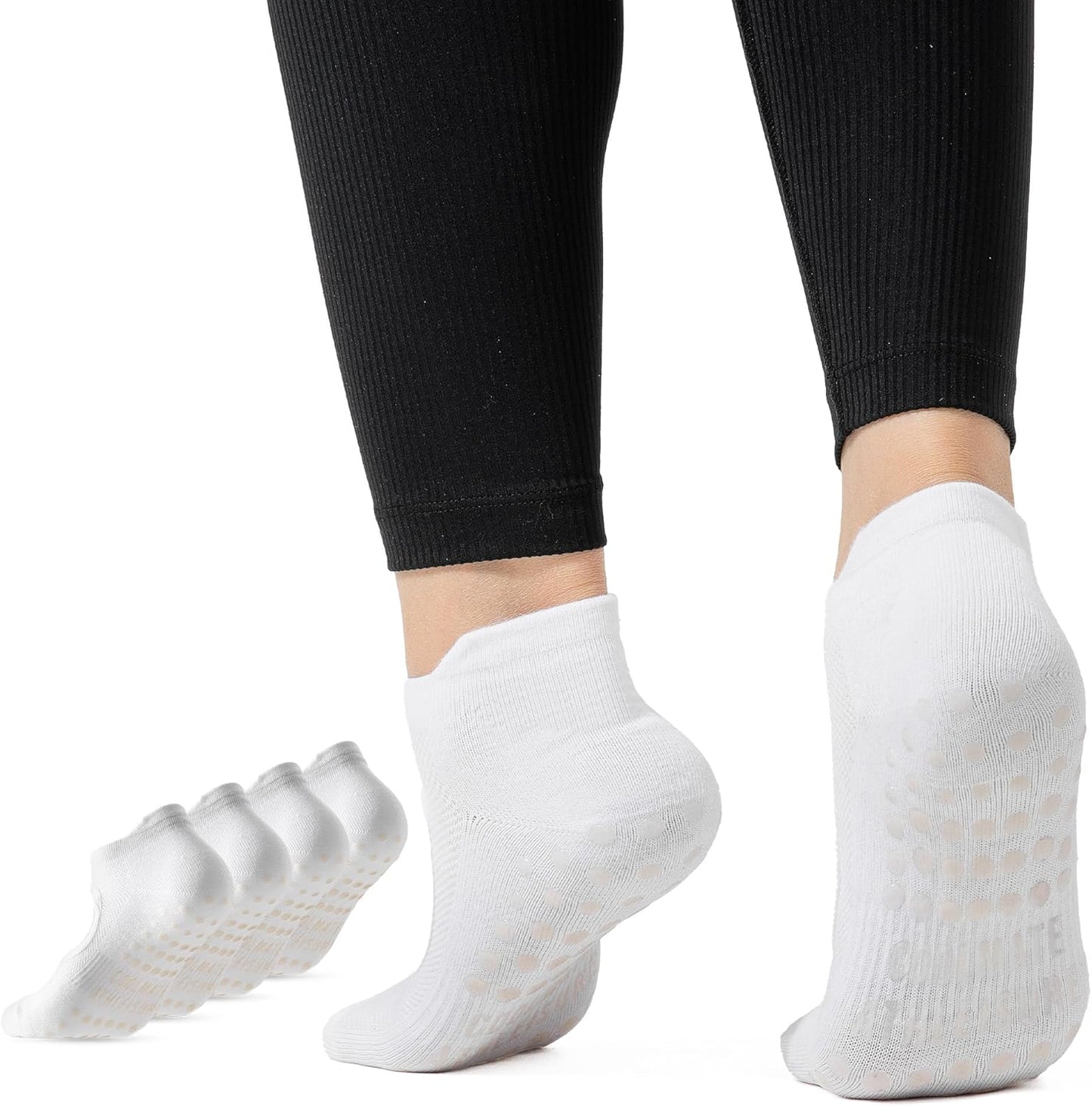 COOLMATE Pilates Socks with Grips for Women, Yoga Socks, Crew Non Slip Women for Barre, Pilates Gifts for Women - Colors A
