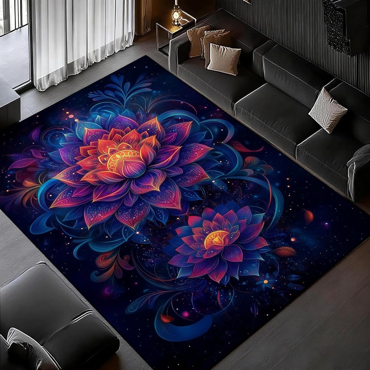 Lotus Mandala Rug, Chakra Meditation Area Rug, Vintage Florals Rugs, Yoga Meditation Rugs, Spiritual Carpet for Living Room, Bedroom, Kitchen, Yoga Room (5' x 8' (Rectangular))