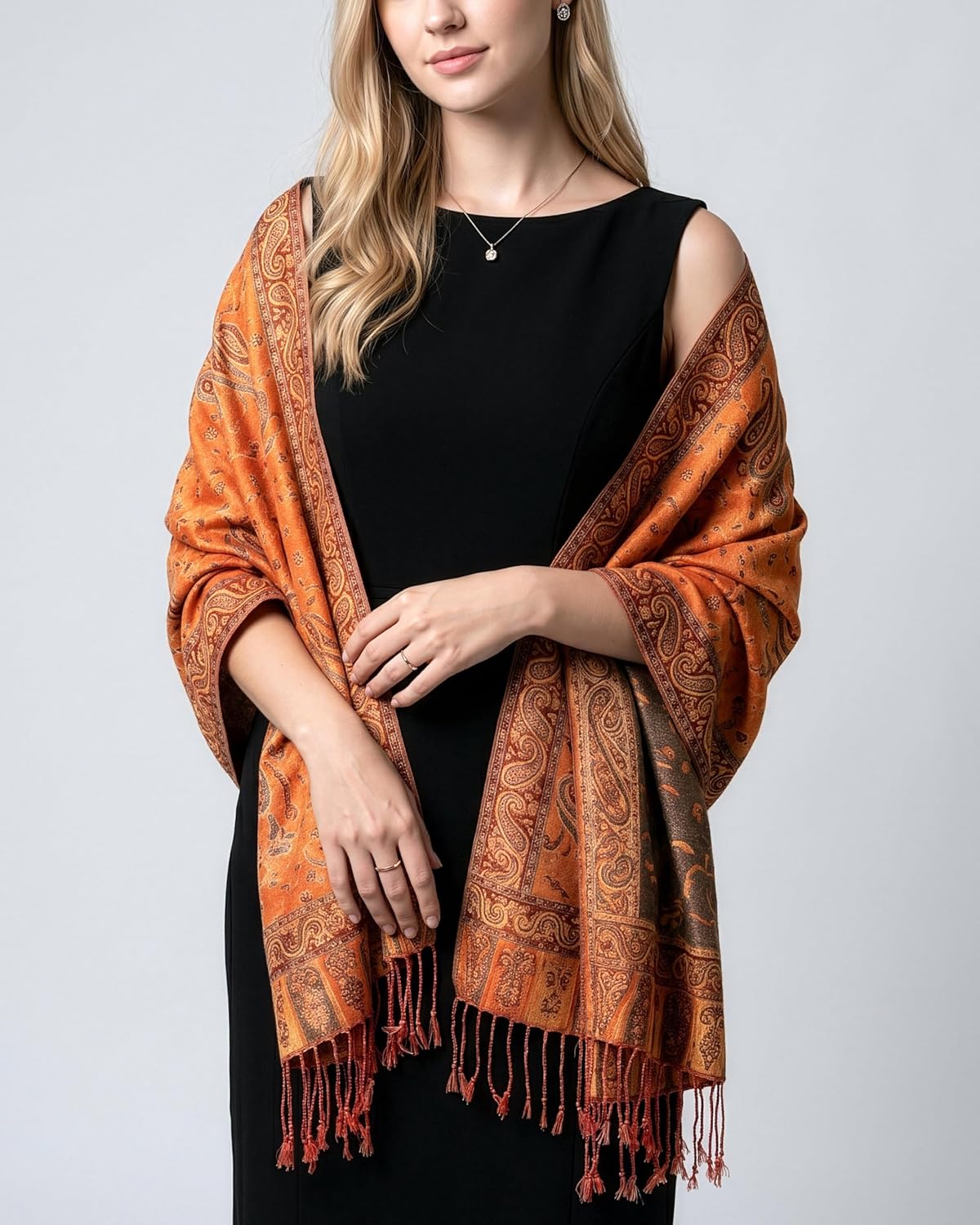 Achillea Reversible Paisley Pashmina Rave Scarf – Exotic Indian Shawls and Wraps for Evening Dresses, Festivals, All Seasons - Colors A