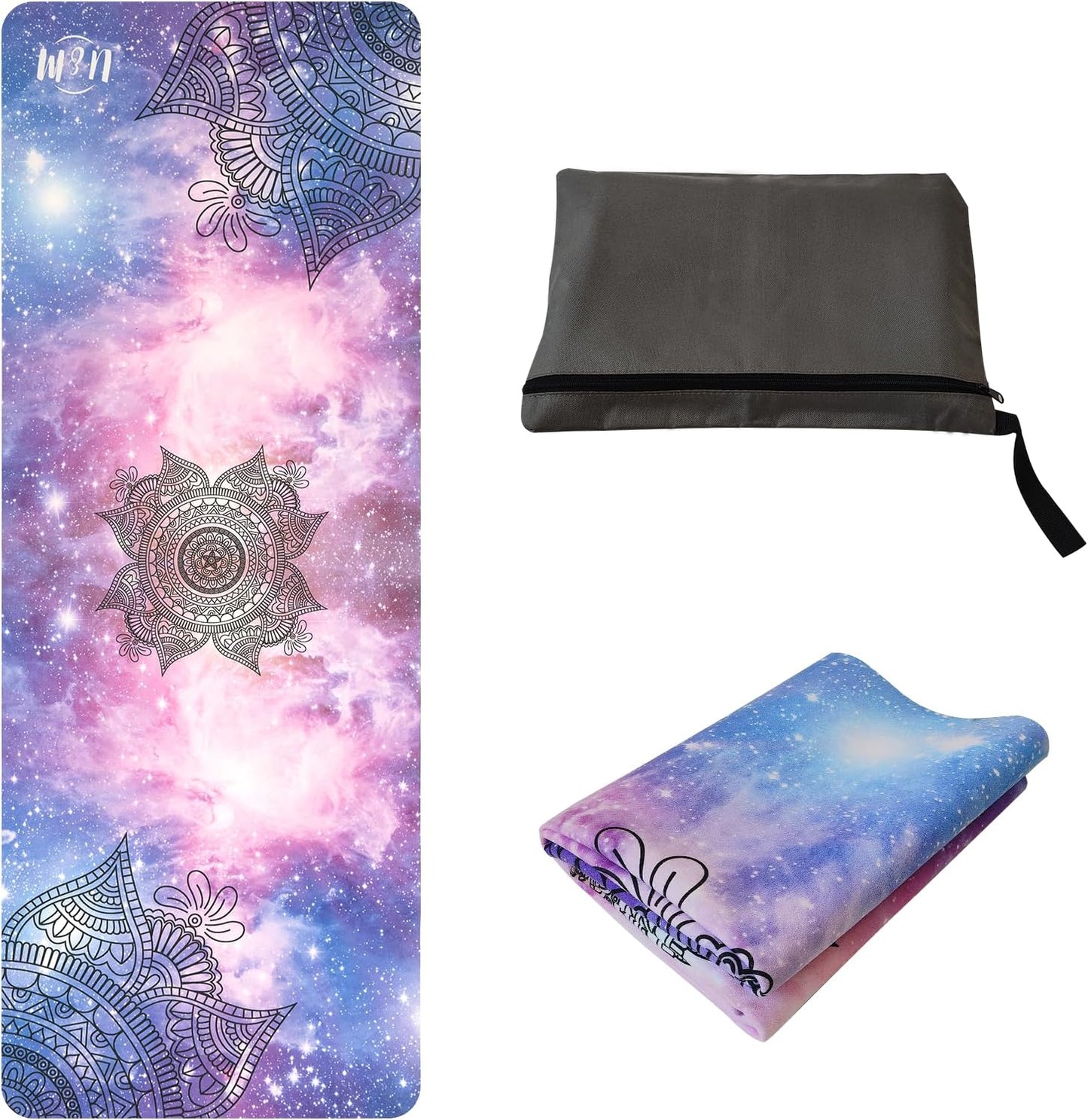 U&M 72'' x 27'' Travel Yoga Mat 1.5mm Thick - Foldable Non-Slip Natural Rubber Base & Suede Mat, Sweat-resistant Antibacterial Light Yoga Mat Material Cover for Women Men, Suitable for Beach Pilates Fitness