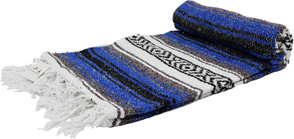 Open Road Goods Blue Mexican Blanket - Authentic Serape Falsa Blanket - Handmade