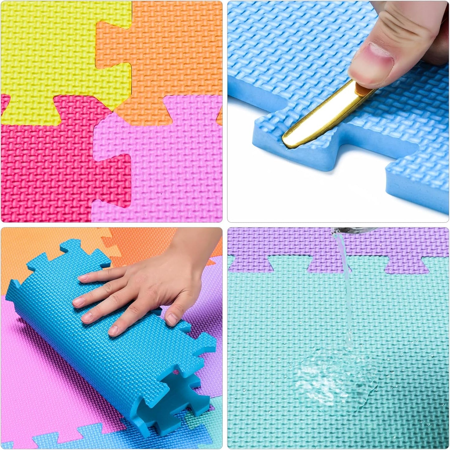 qqpp EVA Rubber 18 Tiles Interlocking Puzzle Foam Floor Mats - Baby Play Mat for Playing | Exercise Mat for Home Workout. White, Pink, Gray. QC-ACLb18N
