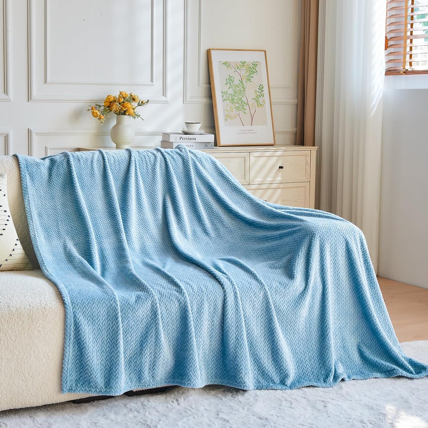 NEWCOSPLAY Super Soft Throw Blanket Light Purple Premium Silky Flannel Fleece Leaves Pattern Lightweight Bed Blanket All Season Use (Light Purple, Throw(50"x60")) - Colors A