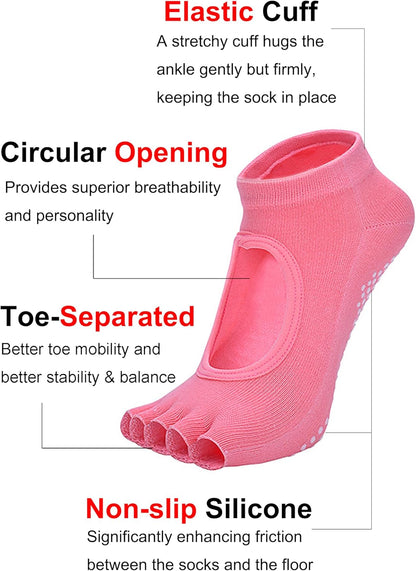 1/2 Pairs Pilates Socks with Grips for Women Non Slip Yoga Barre Grippy Gripper Socks Woman Toe Socks Size 5.5-8.5
