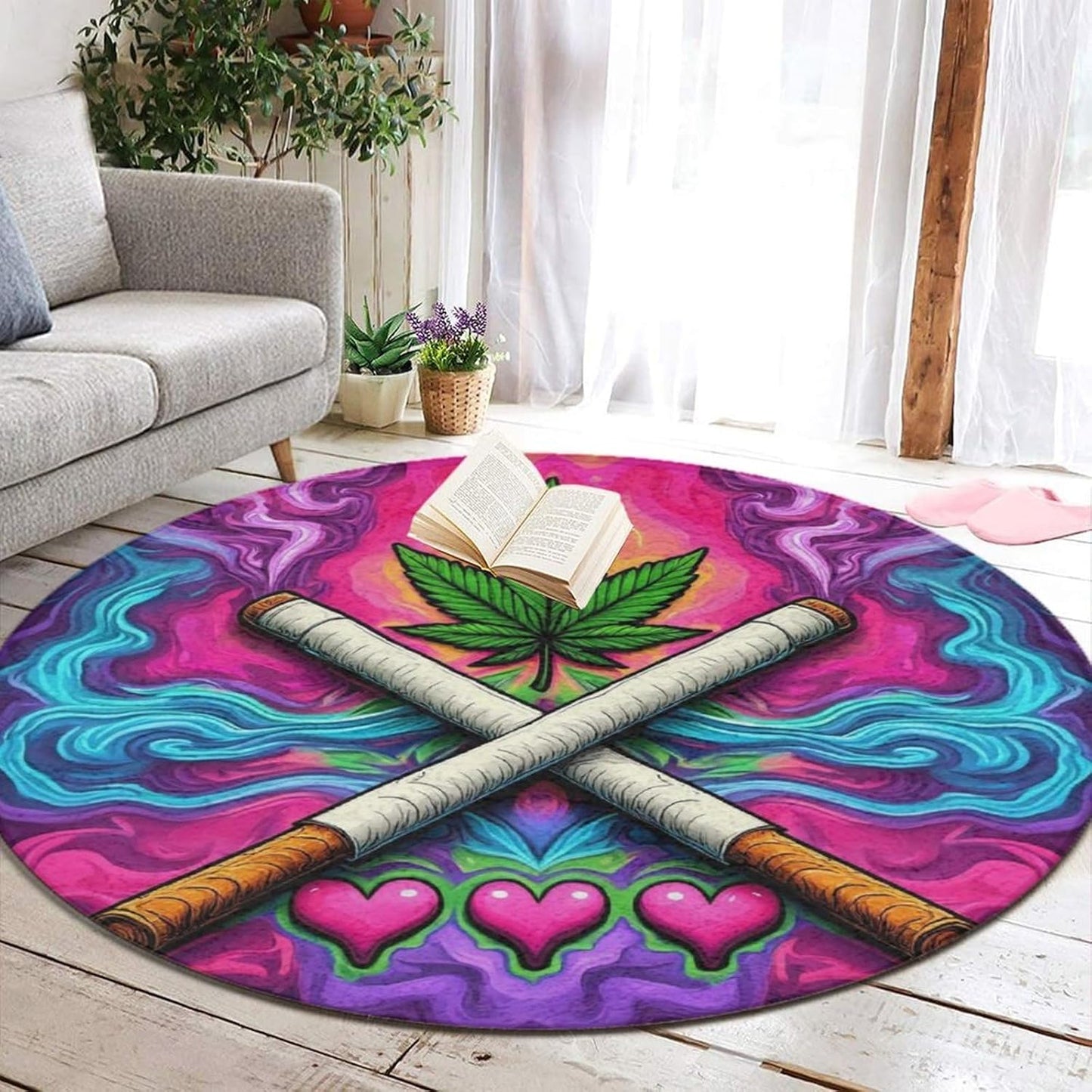 Machine Washable Modern Round Area Rug, Room Sofa Yoga Soft Round Carpet, Home Decor Non Slip Kitchen Office Circle Rug Union Jack Flag UK Mandala Art, 60inch