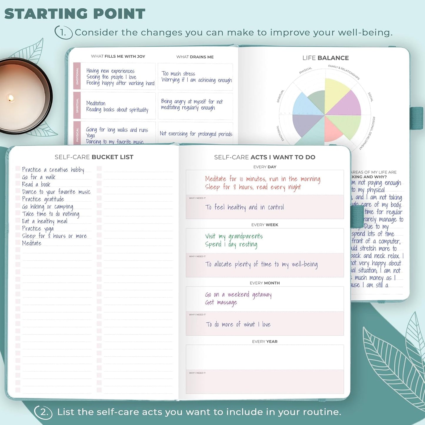 Clever Fox Self-Care Journal – Daily Reflection Notebook – Mental Health & Personal Development Planner, Meditation & Mood Log, A5 (Turquoise)
