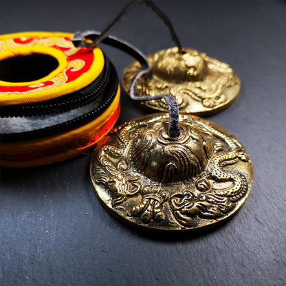 Tibetan Tingsha Bell Set - Tibetan Cymbals - for Sound Healing, Yoga, Meditation, and Mindfulness,Handmade in Nepal,Made of Bronze,Plain Pattern,Black Color，7.7cm/3.0 inch