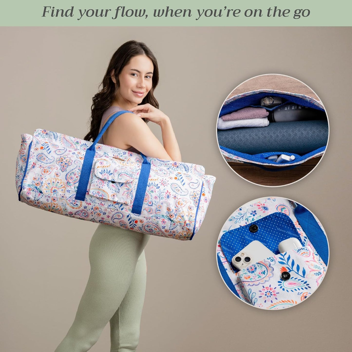 Maison d' Hermine Yoga Mat bag, Cylindrical bag for Woman&Men, yoga mat Bag &Adjustable shoulder straps Yoga Mat Carrier Bag with Drawstring Water Bottle Pocket and zipper pocket Easter Gifts