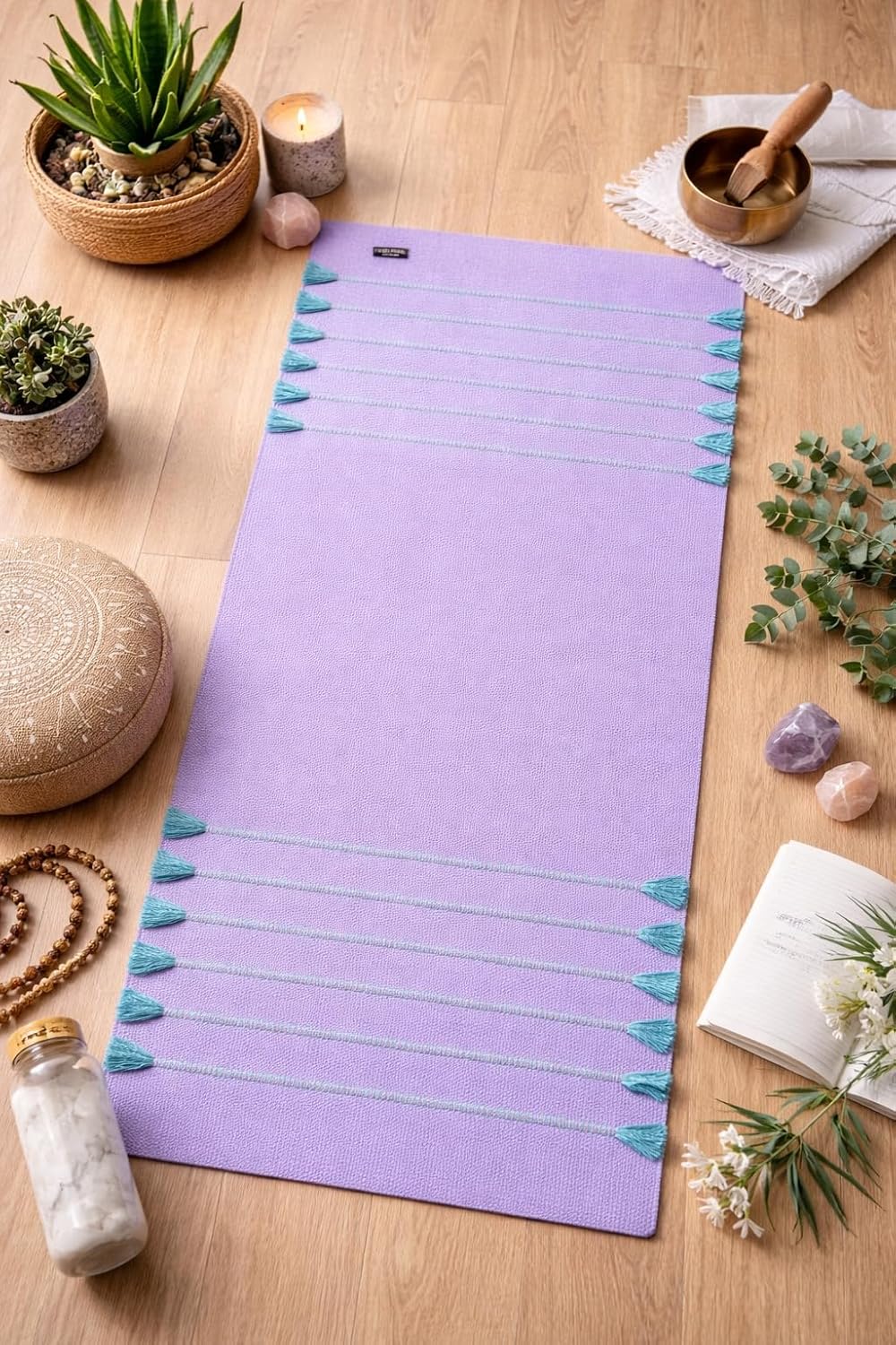 Indian Handmade100 % Organic Anti Skid Multi Colour Cotton Yoga Mat - Eco-Friendly Hand-Woven Rug - Non-Slip & Thick (24”x72”x5mm) for Hot yoga & Everyday Fitness at Home - Comfortable & Foldable Extra-Long Mat
