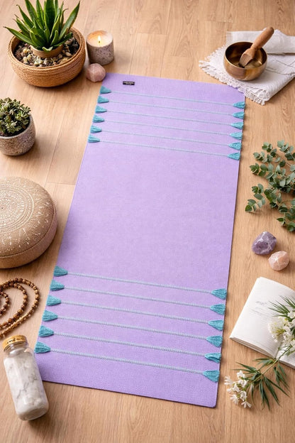 Indian Handmade100 % Organic Anti Skid Multi Colour Cotton Yoga Mat - Eco-Friendly Hand-Woven Rug - Non-Slip & Thick (24”x72”x5mm) for Hot yoga & Everyday Fitness at Home - Comfortable & Foldable Extra-Long Mat