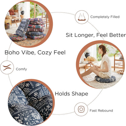 Codi Boho Floor Pillow, Large Meditation Cushion for Adults, Square Pillows Seating for Yoga Living Room Tatami Sitting Home Decor, Memory Foam Added, 22x22 Inch, Multi Patchwork