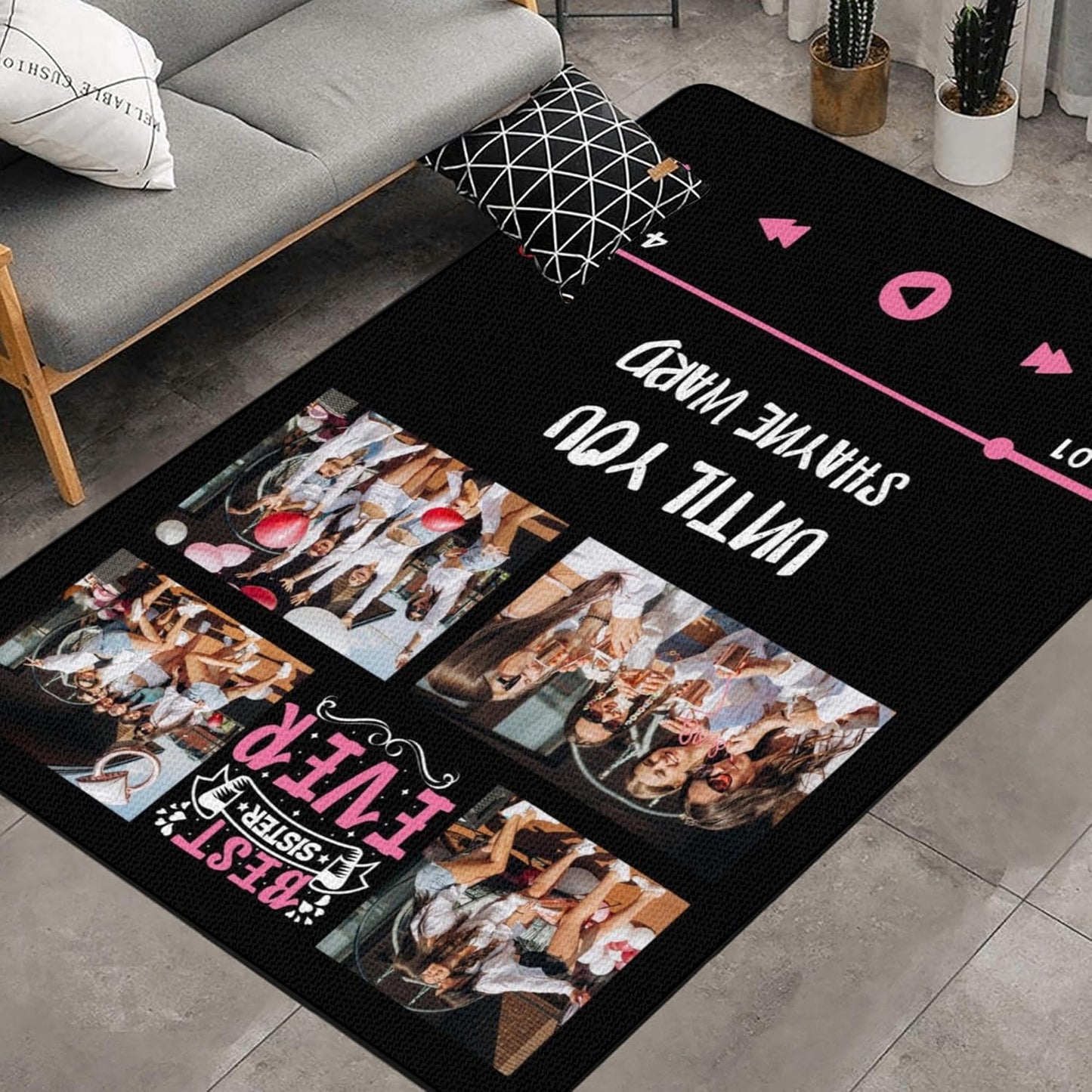 Personalized Family Name Initials Monogram Pink Rug, Shining Butterfly Printed Carpets for Girls Kids Butterfly Theme Living Room Indoor Bedroom Decor 5'×7' Soft Polyester Yoga Mat