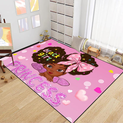 Black Girl Area Rug for Bedroom African American Rugs for Room Princess Carpet Kids Rugs for Bedroom African Girls Carpet for Living Room Teen Girls Yoga Mats, Pink, 4'×5'