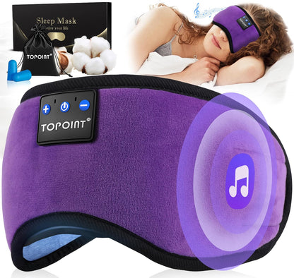 TOPOINT Sleep Mask with Headphones Bluetooth 5.4 Wireless, Sleep Headphones Earphones Earbuds with Microphone HD Speakers Music, Blackout Eye Mask for Sleeping Travel Meditation Men Women Cool Gadgets