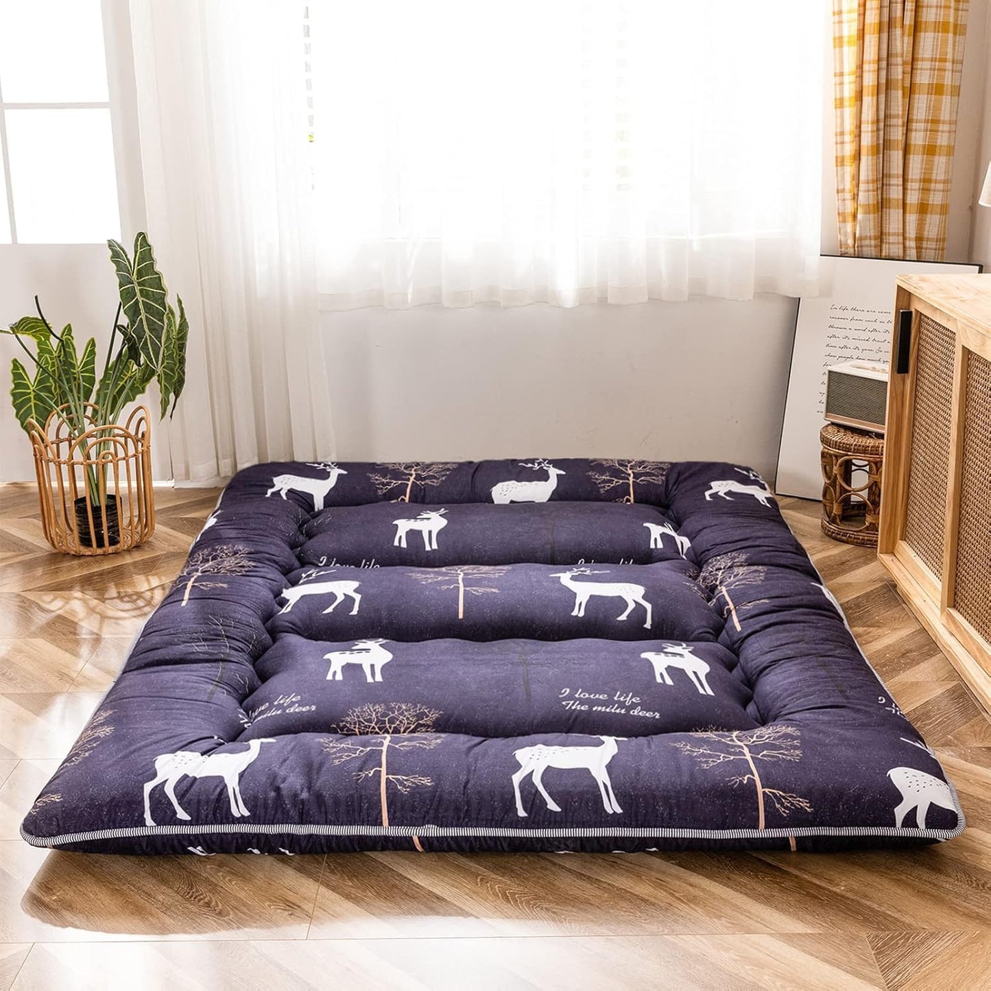 MAXYOYO Bohemian Retro Mattress Boho Floral Japanese Futon Mattress Tatami Floor Mat Foldable Portable Camping, Sleeping Pad, Lounger Couch Bed Full Size
