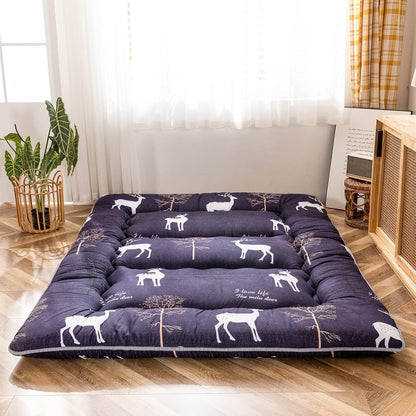 MAXYOYO Bohemian Retro Mattress Boho Floral Japanese Futon Mattress Tatami Floor Mat Foldable Portable Camping, Sleeping Pad, Lounger Couch Bed Full Size