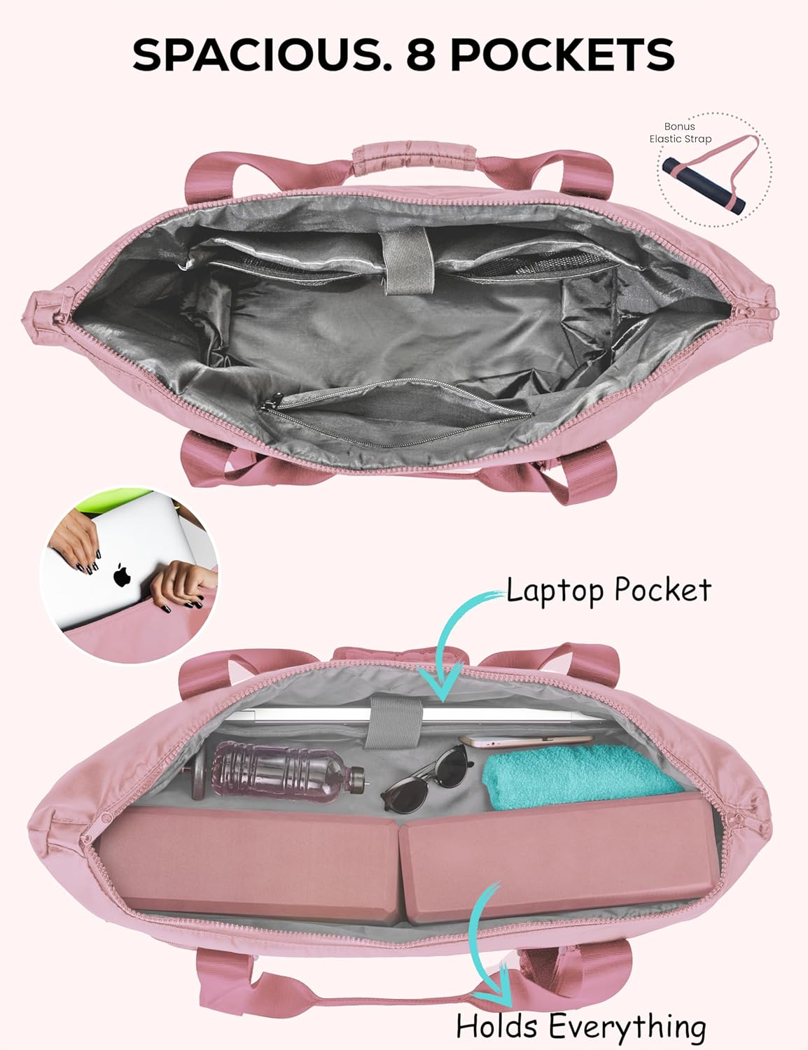 Yoga Mat Carrier: Extendable, Built-In Mat Straps & Laptop Pocket. Carry All Yoga Gym Work Accessories. Large Yoga Gym Tote Bag for Women & Men