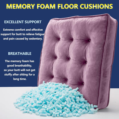 1 MIDDLE ONE Floor Pillow Set of 2, Memory Foam Meditation Cushion, Floor Cushions for Adults Sitting, Large Square Seat Cushions for Yoga, Living Room, 20x20 Inch (Grey)