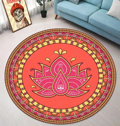 Chakra Round Area Rug, Non-Slip Meditation & Yoga Carpet for Living Room, Meditation Round Area Rugs, Modern Circular Bedroom Rug 57
