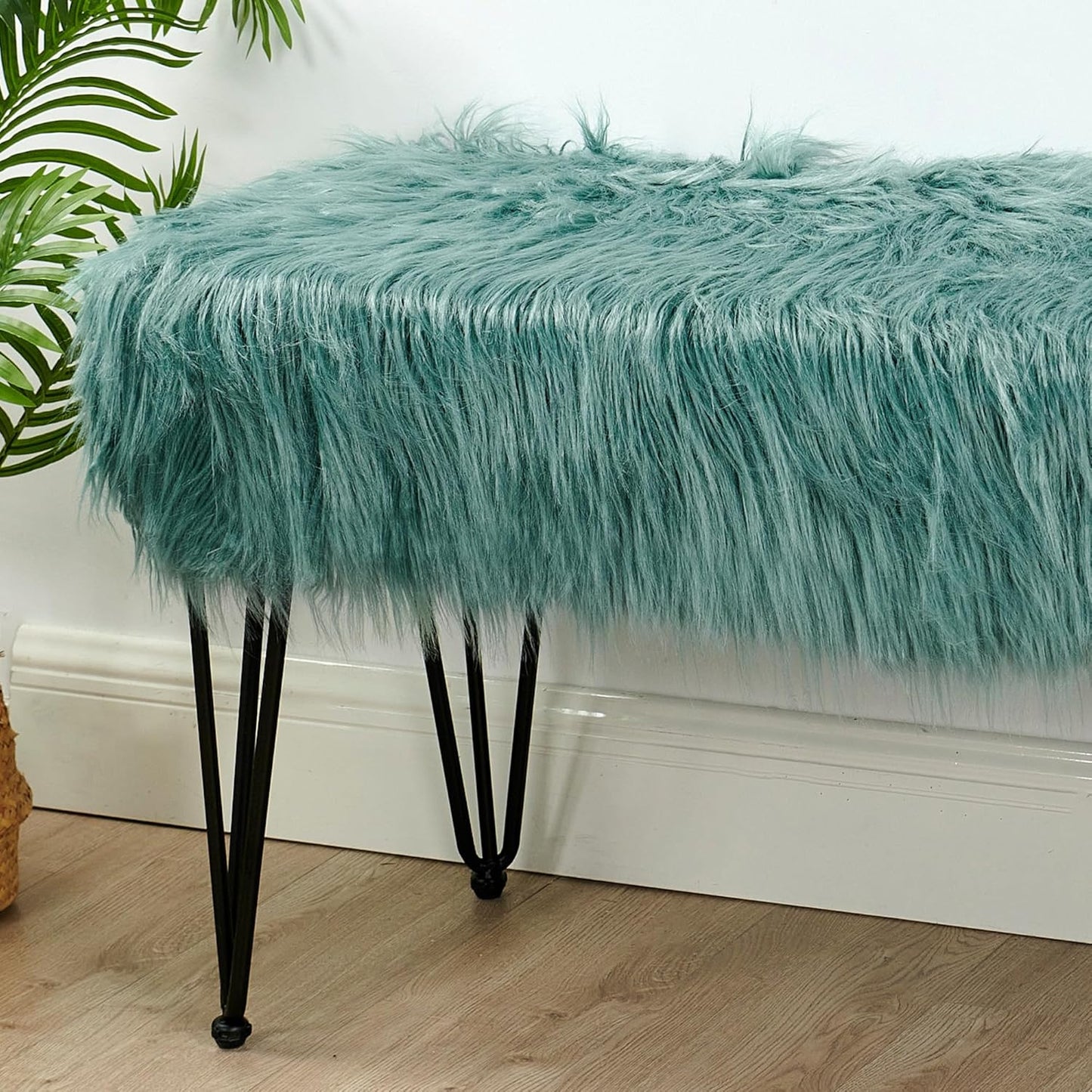 Home Soft Things Green Mongolian Faux Fur Ottoman, Desert Sage, 19'' x 13'' x 17'', Cozy Plush Fluffy Ottoman Foot Rest Stool for Living Room Bedroom Entryway Makeup Bench End of Bed Home Décor