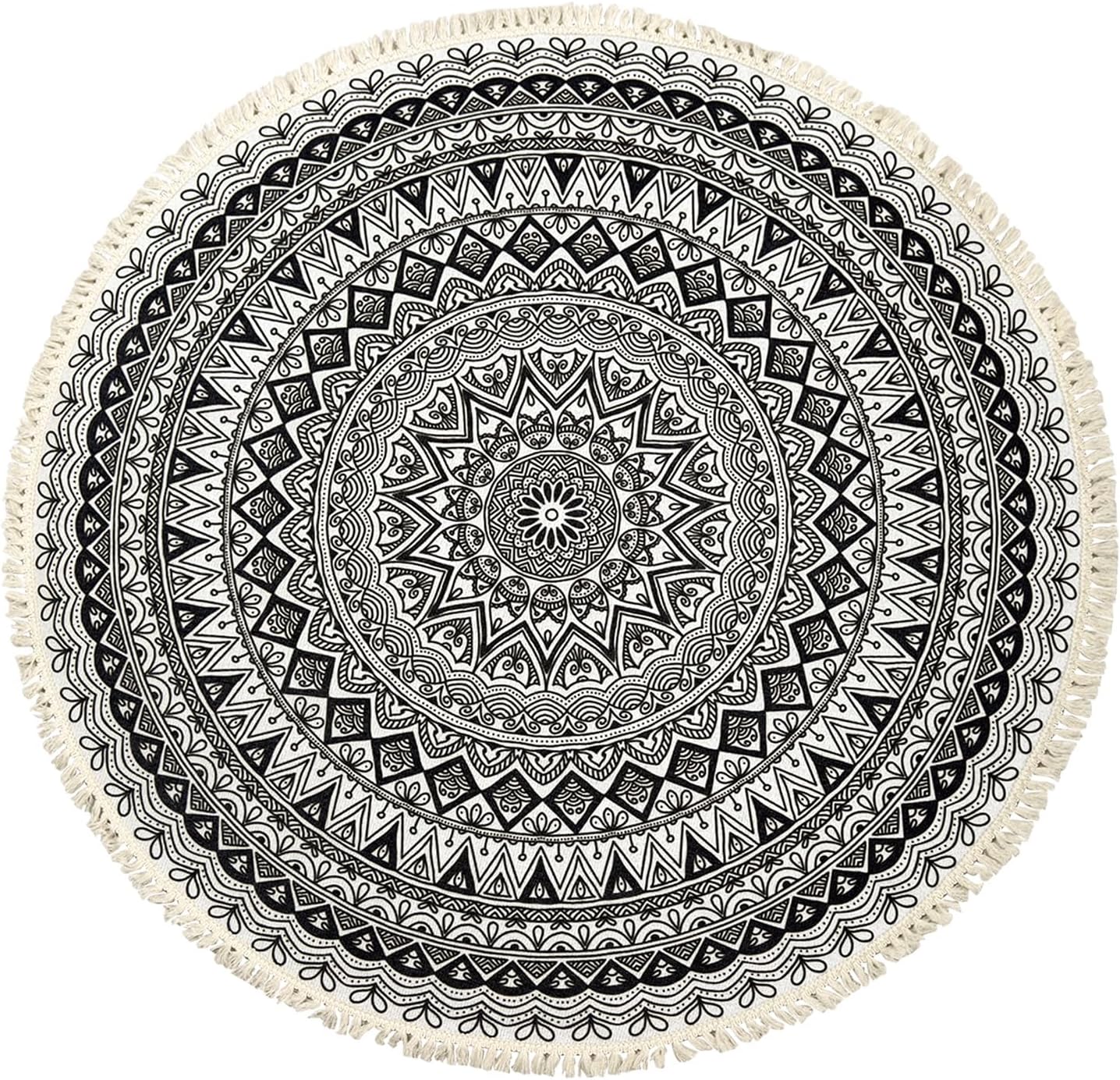 Boho Rug 5Ft Round Bedroom Carpet Circle Nonslip Farmhouse Area Rug Rustic Mandala Floor Mat for Living Room Locker Room Tassel Yoga Throw Rugs Washable Doormat, Purple