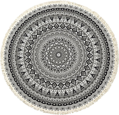 Boho Rug 5Ft Round Bedroom Carpet Circle Nonslip Farmhouse Area Rug Rustic Mandala Floor Mat for Living Room Locker Room Tassel Yoga Throw Rugs Washable Doormat, Purple