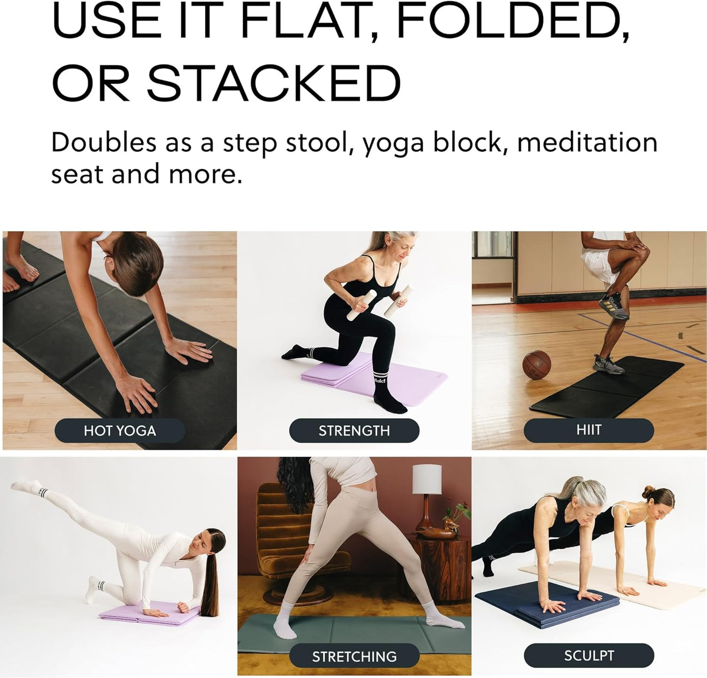 Stakt Foldable Yoga Mat Pro, 2 in 1 with Premium Textured Grip, Non Slip, Folding Exercise and Fitness Mat for Pilates, Strength Training, and High Impact Workouts