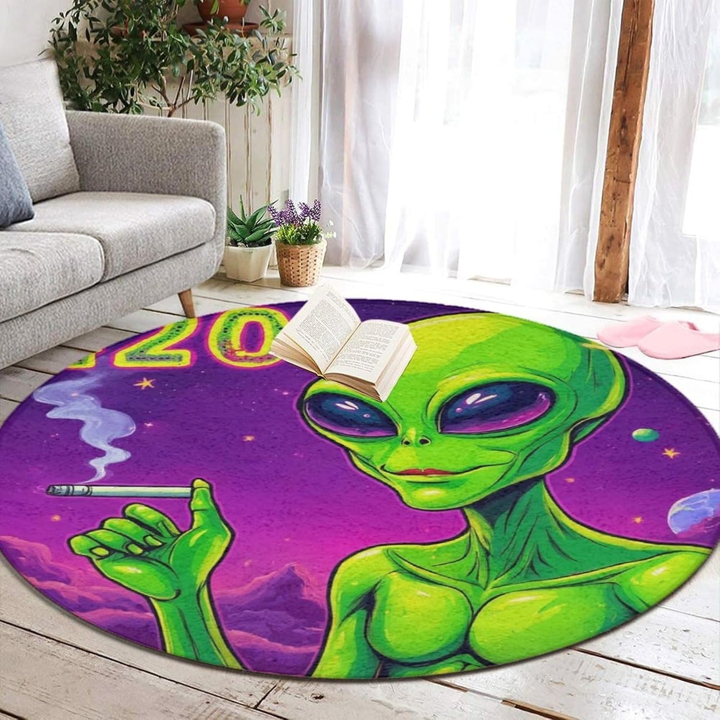Machine Washable Modern Round Area Rug, Room Sofa Yoga Soft Round Carpet, Home Decor Non Slip Kitchen Office Circle Rug Trippy Rainbow Mushroom Tie Dye Art, 60inch