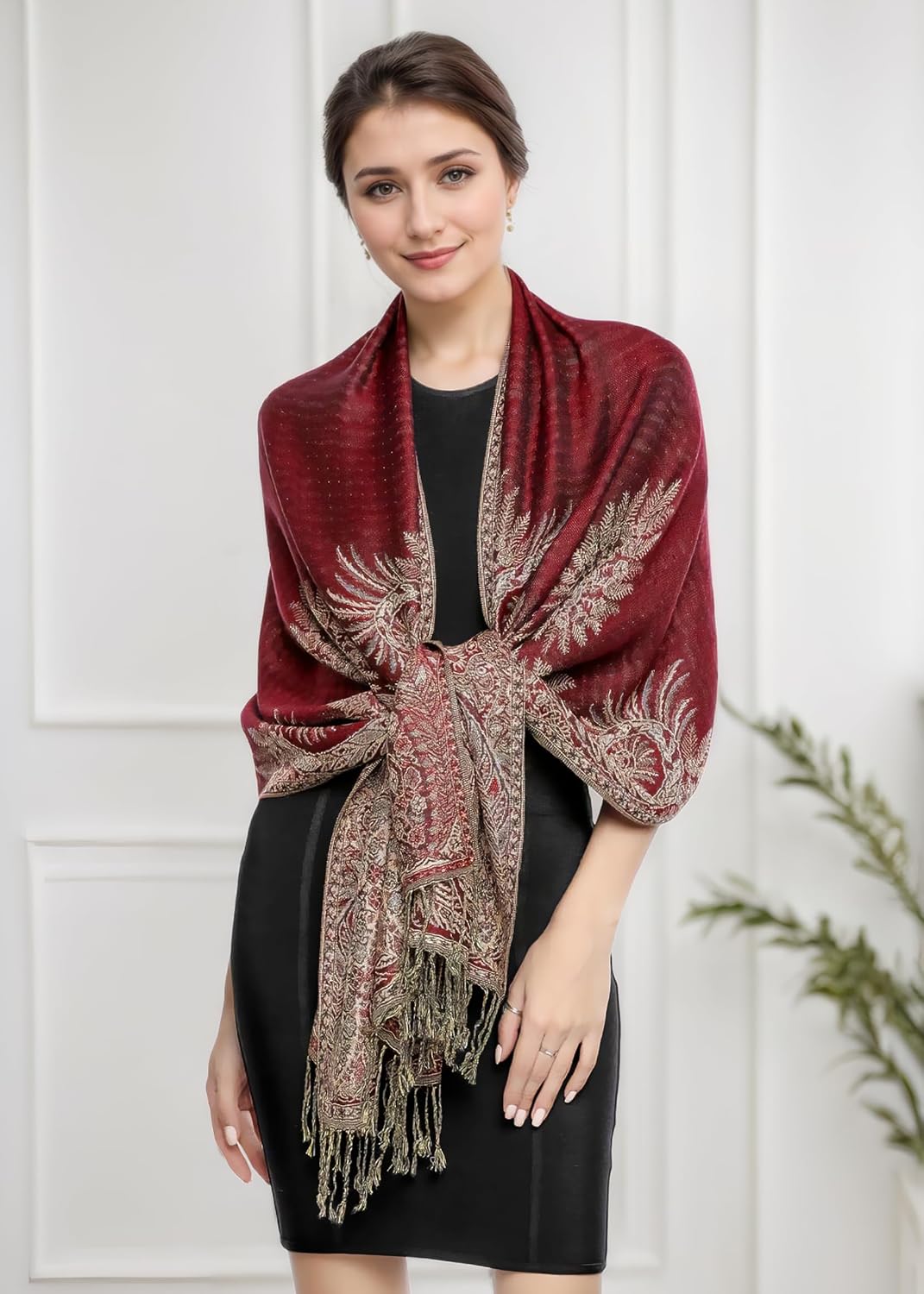 Achillea Reversible Paisley Pashmina Rave Scarf – Exotic Indian Shawls and Wraps for Evening Dresses, Festivals, All Seasons - Colors B