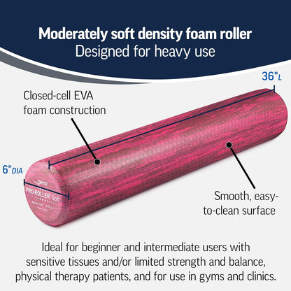 OPTP PRO-Roller Soft Density Foam Roller – Low Density Soft Foam Roller for Physical Therapy, Pilates, Yoga Foam Roll Exercises, and Muscle Recovery - Blue 18" x 6"