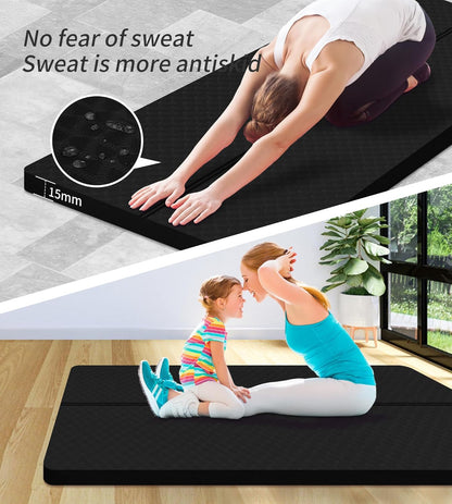nuveti Large Exercise Mat - 15mm/20mm/30mm Thick Yoga Mat | Workout Mat for Fitness, Yoga, Pilates, Stretching & Floor Exercises for Women & Men with Free Carrying Bag