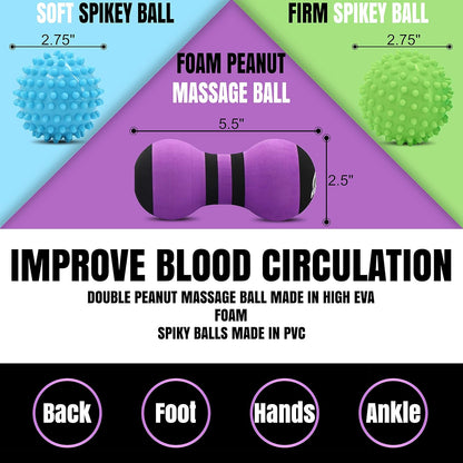Myofascial Trigger Point Release & Deep Tissue Therapy Kit 6 Pack – Foam, Spiky & Peanut Balls in 3 Sizes