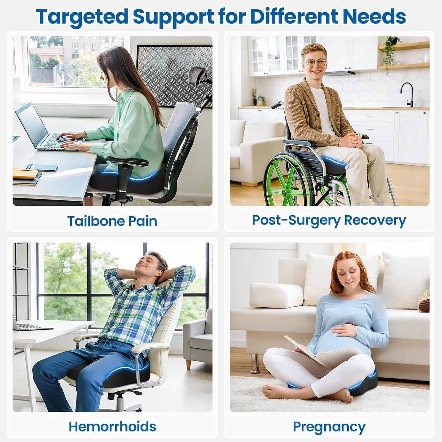 SweetSlubr Large Donut Pillow Seat Cushion for Hemorrhoid Discomfort&Tailbone Pressure, Office Chair Cushion for Long Sitting, Ergonomic Coccyx Pillow for Postpartum Pregnancy, Lifting Cushions, Black