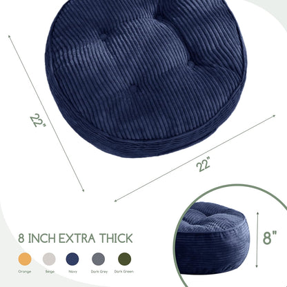 HIGOGOGO Floor Pillow Cushion for Adults, Meditation Cushion Pillow, Large Square Floor Sitting, Tufted Corduroy Cover, for Tatami Living Room or Yoga, 22x22 Inch, Dark Grey