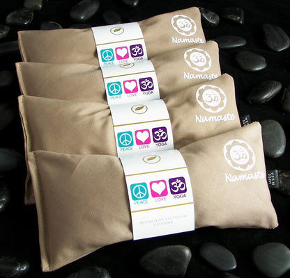 Yoga Eye Pillows - Unscented Eye Pillows - Namaste Hot Cold for Stress, Meditation, Spa, Relaxation Gifts - Made in USA Set of 4 - Tan Cotton