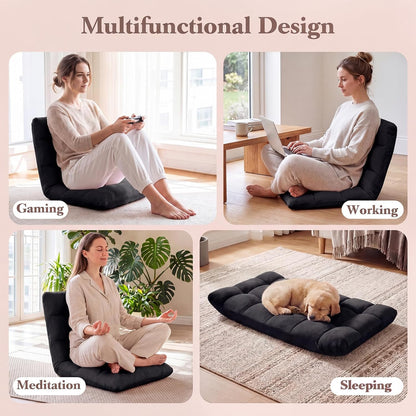 Giantex Folding Floor Chair with Back Support, 14 Adjustable Position, Padded Sleeper Bed, Couch Recliner, Gaming Floor Chairs for Adults, Meditation, Living Room (TAN)